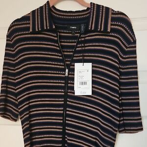 Theory Top Black, Tan Striped
